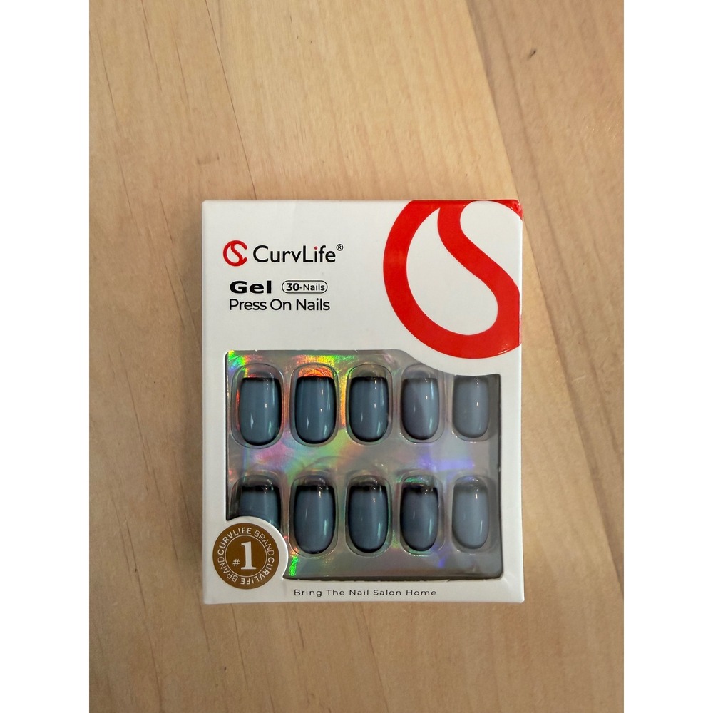 CurvLife Gel Press On Nails 30 Count Blue Grey Ombre French Tip Manicure Set